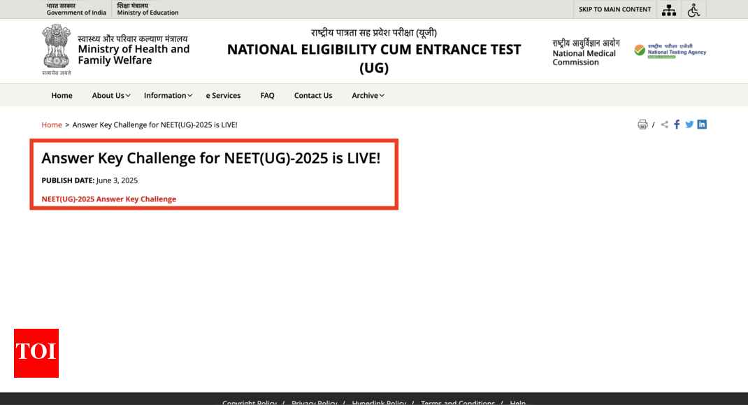 NEET UG answer key 2025 released: Submit challenges online by this date, check direct link here 