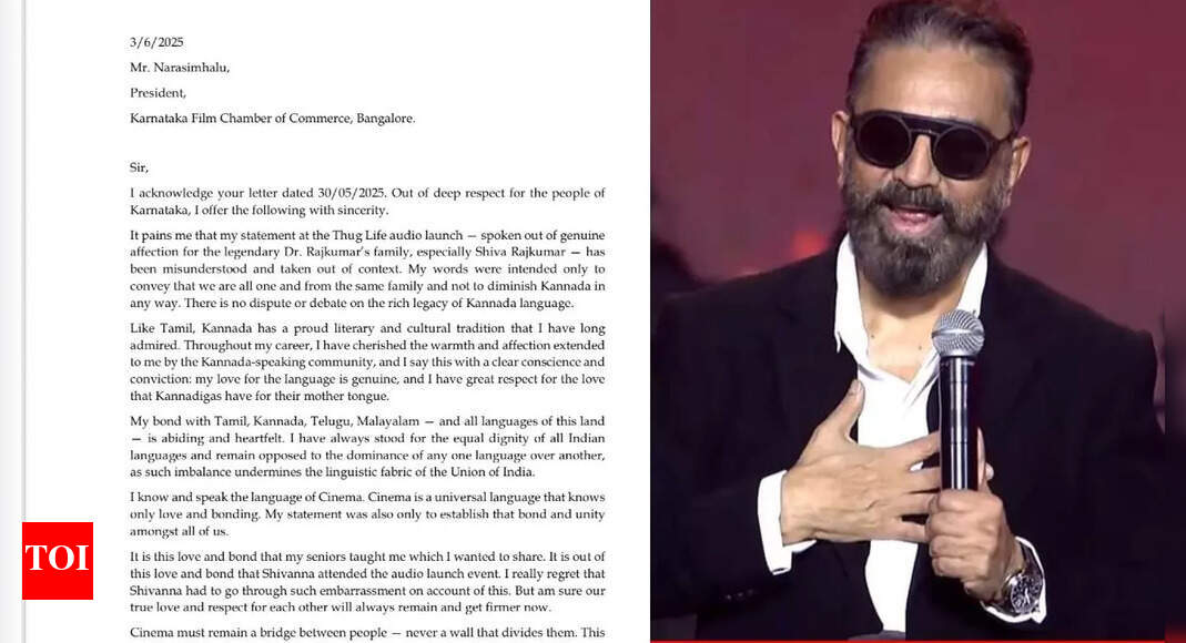 Kamal Haasan pens clarification to KFCC amid 'Thug Life' row