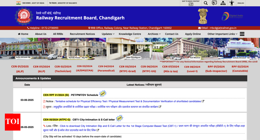RRB RPF SI 2024 schedule for Physical Efficiency Test, Document Verification released: Check official notice here