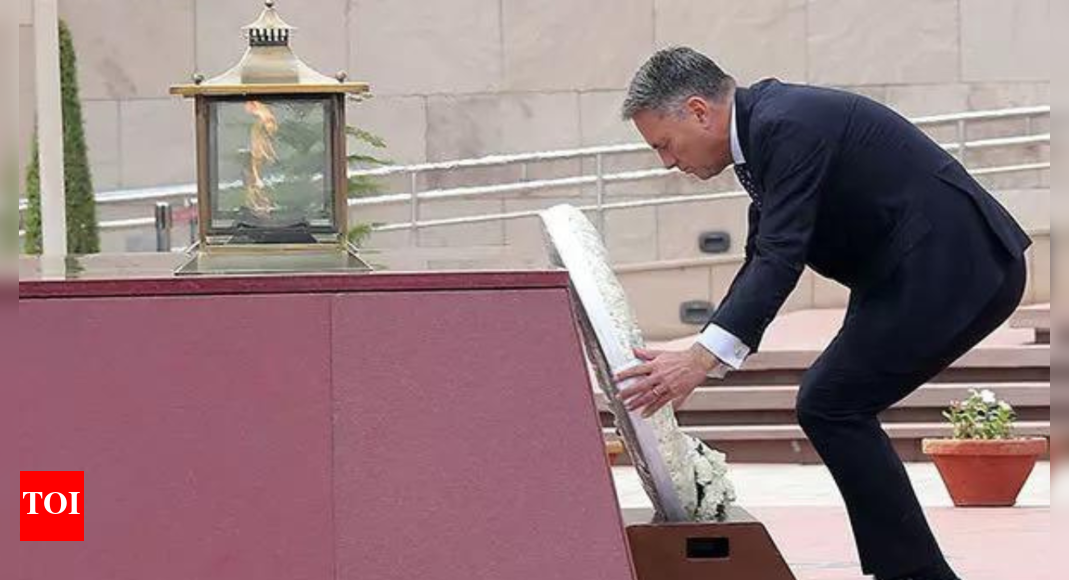 Australian defence minister Marles lays wreath at National War Memorial