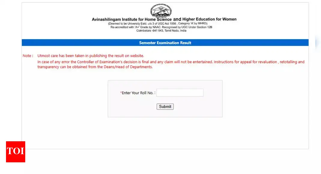 Avinuty Result 2025: Avinashilingam Institute declares UG, PG, PG-Diploma & Ph.D. results at avinuty.ac.in; students can direct link here