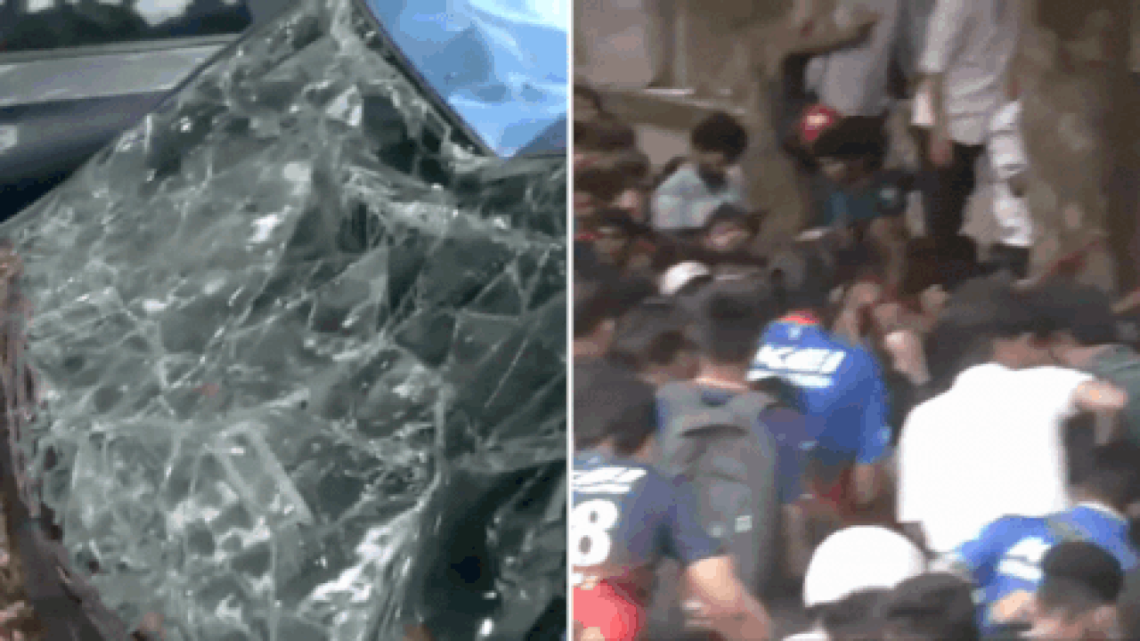 RCB celebrations turn chaotic: Fans climb over car, crush vehicle - Video |  India News - Times of India