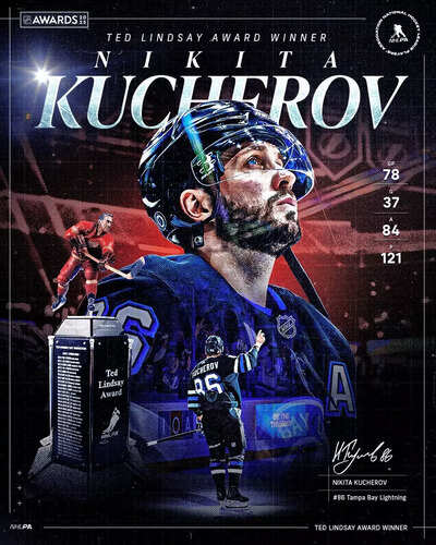 The Ted Lindsay Award was presented to Nikita Kucherov for the second time