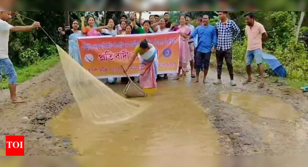 Sivasagar Residents Protest Poor Road Conditions With Mock Fishing