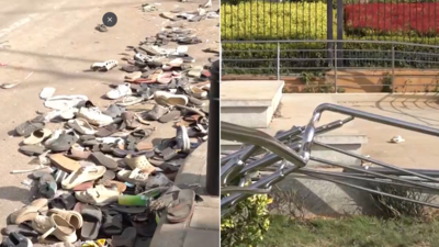 Bengaluru stampede aftermath: Scene strewn with footwear, bent railings; video shows haunting trail of panic