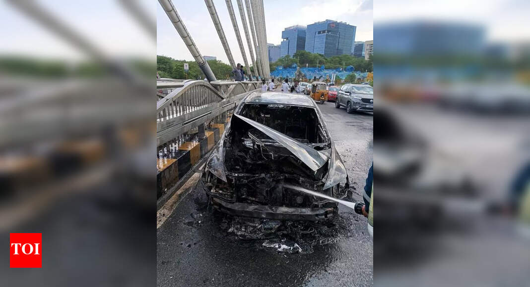 Car Fire Causes Traffic Chaos on Hyderabad Cable Bridge