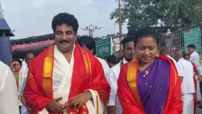 Rajeev Kanakala and Suma seek blessings at Sri Venkateswara Swami Temple in Tirumala
