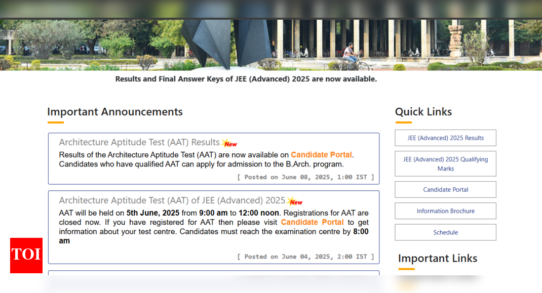 JEE Advanced AAT result 2025 declared: Direct link to download scorecards here – Times of India