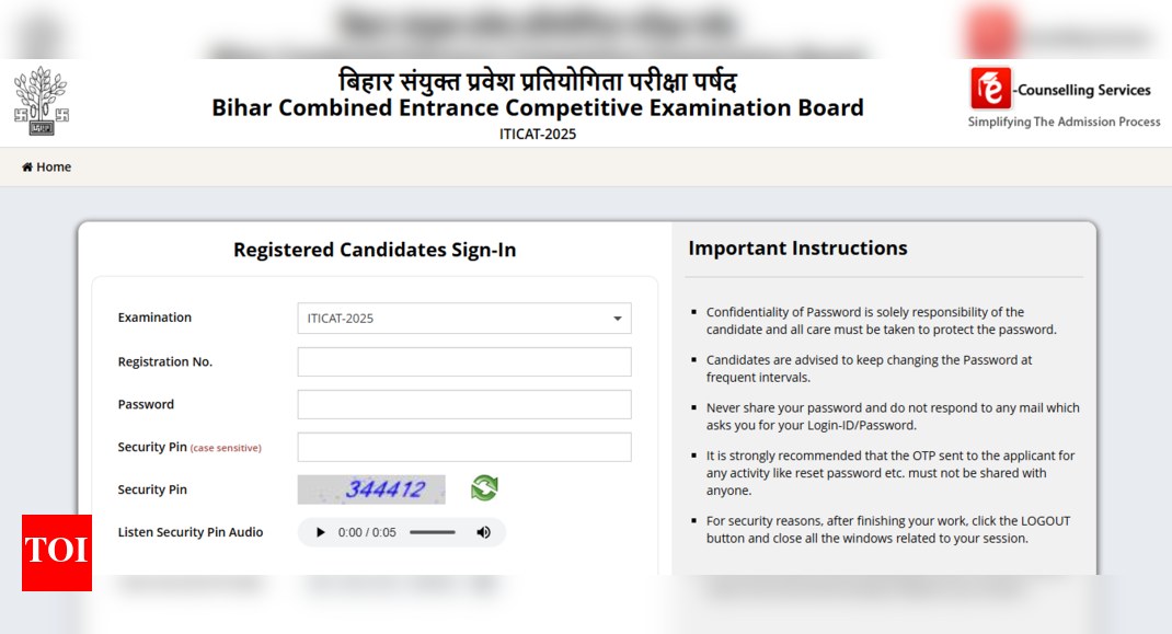 Bihar ITI admit card 2025 released: Direct link to download hall tickets here – Times of India