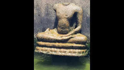 Ancient sculpture found during archaeological explorations in Kadri