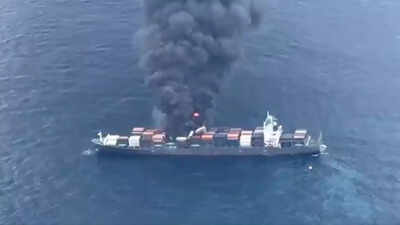 Watch: 4 missing, 5 injured after fire breaks out on Singapore-flagged ship off Kerala coast; Indian Navy deploys warship, aircraft for rescue operations