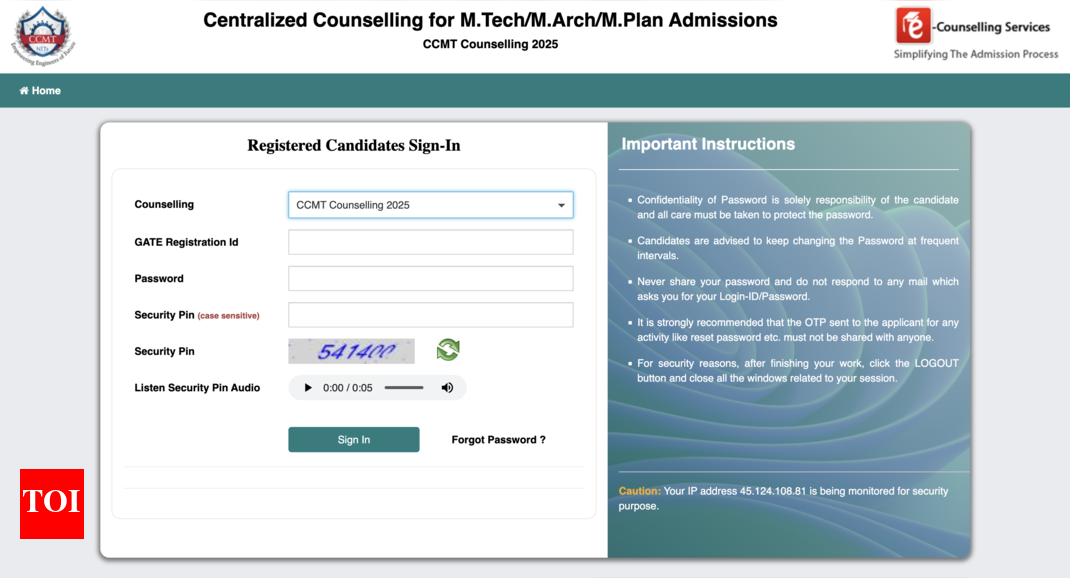 CCMT round 1 seat allotment 2025 released for MTech, MPlan, MArch admissions: Check direct link here – Times of India CCMT round 1 seat allotment 2025 released for MTech, MPlan, MArch admissions: Check direct link here – Times of India