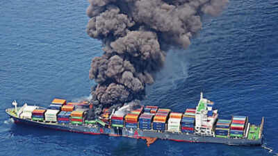 The burning ship: Singapore-flagged vessel ablaze after container blast; 4 crew missing, 18 rescued - how crisis unfolded