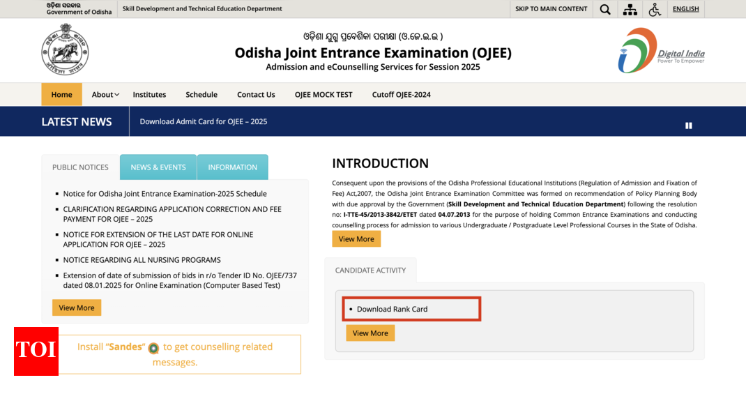 OJEE result 2025 declared at ojee.nic.in: Check direct link to download rank card here – Times of India OJEE result 2025 declared at ojee.nic.in: Check direct link to download rank card here – Times of India