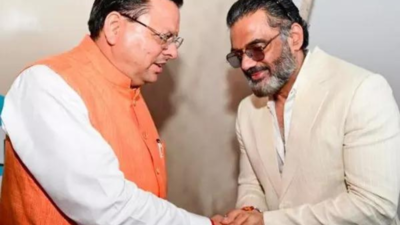 Suniel Shetty meets Uttarakhand CM Pushkar Singh Dhami in Dehradun