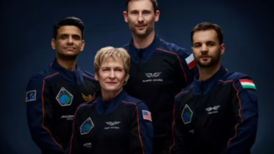 Shubhanshu Shukla with his crewmates (Pic credit: X) Axiom-4 setback: Falcon-9 oxygen leak, stormy skies delay ISS flight; why India’s Shubhanshu Shukla must wait for maiden spaceflight
