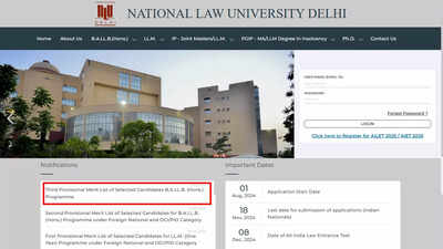 AILET 2025: NLU declares third merit list for BA LLB (Honours) admission at nludelhi.ac.in – Times of India
