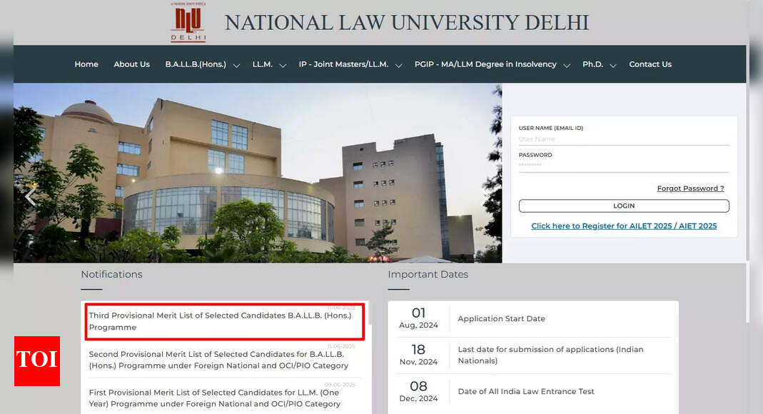 AILET 2025: NLU declares third merit list for BA LLB (Honours) admission at nludelhi.ac.in