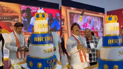 Nandamuri Balakrishna's knife flip before cutting cake at his 65th birthday party goes viral