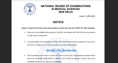 NEET PG 2025 revised exam city list released: Direct link to download and steps to modify preferences here – Times of India