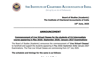ICAI announces schedule for online CA classes till 2027: How to access at icai.org and key details here – Times of India