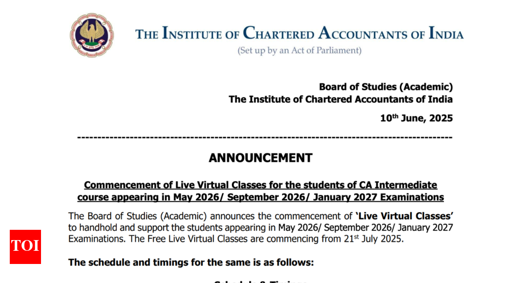 ICAI announces schedule for online CA classes till 2027: How to access at icai.org and key details here
