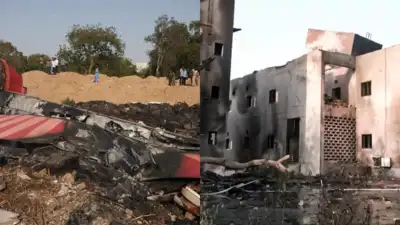 Plane crash site Ahmedabad plane crash: Tata announces Rs 1 crore compensation to kin of deceased; to cover medical costs of injured and rebuild hostel hit by aircraft