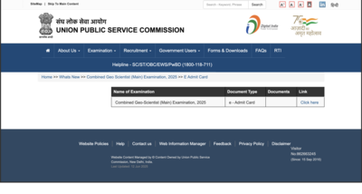 UPSC admit card 2025 for Combined Geo Scientist Main exam released at upsc.gov.in: Check direct link to download hall ticket here – Times of India