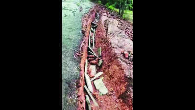Soil from trench washed away at Ponda, power cables exposed