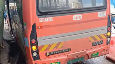 BEST bus gets stuck in Mumbai’s Girgaon after road caves in; MMRCL blames underground water leak