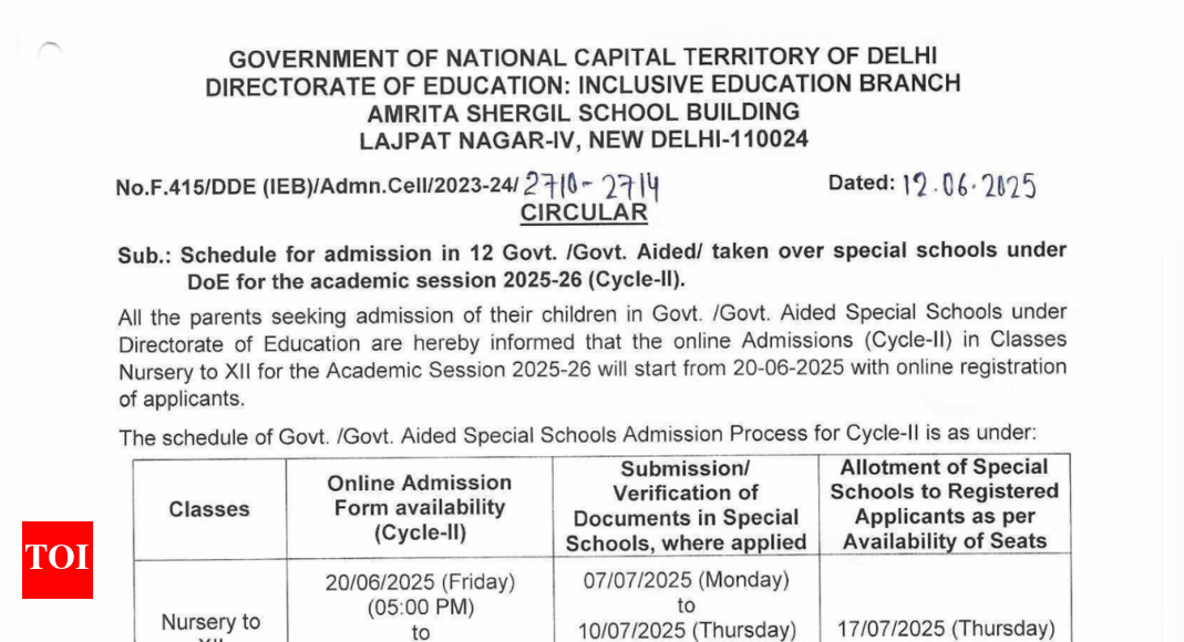 Delhi govt announces 2nd cycle of online admissions for special schools: Check important dates and other details here