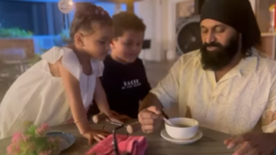 Wife Pragathi calls, Rishab's father role "His most beautiful role yet," as he feeds Kids in a wholesome Father's Day video