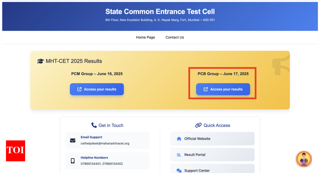 MHT CET result 2025 for PCB batch declared: Check direct link and steps to access scorecards here – Times of India