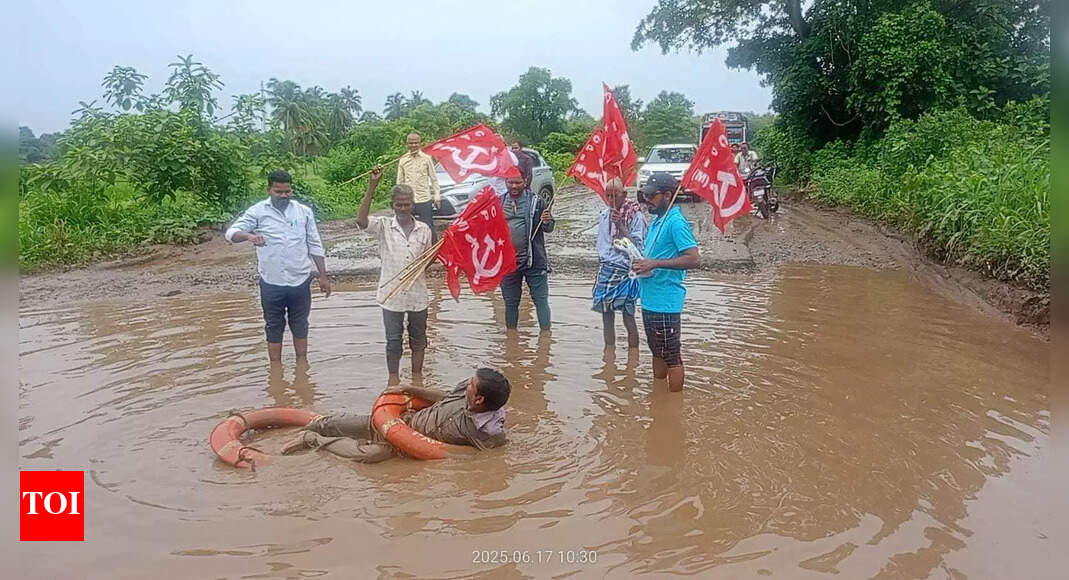 Pothole protest: Motorists swim, play in cratered road to shame Andhra Pradesh govt