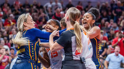 Three ejected after massive brawl erupts during Indiana Fever vs Connecticut Sun game following foul on Caitlin Clark