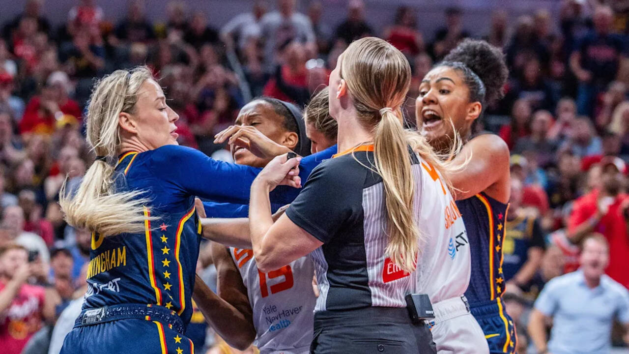 Three ejected after massive brawl erupts during Indiana Fever vs  Connecticut Sun game following foul on Caitlin Clark | NBA News - Times of  India