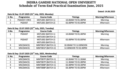 IGNOU releases practical exam schedule for June TEE 2025: Check complete details here – Times of India