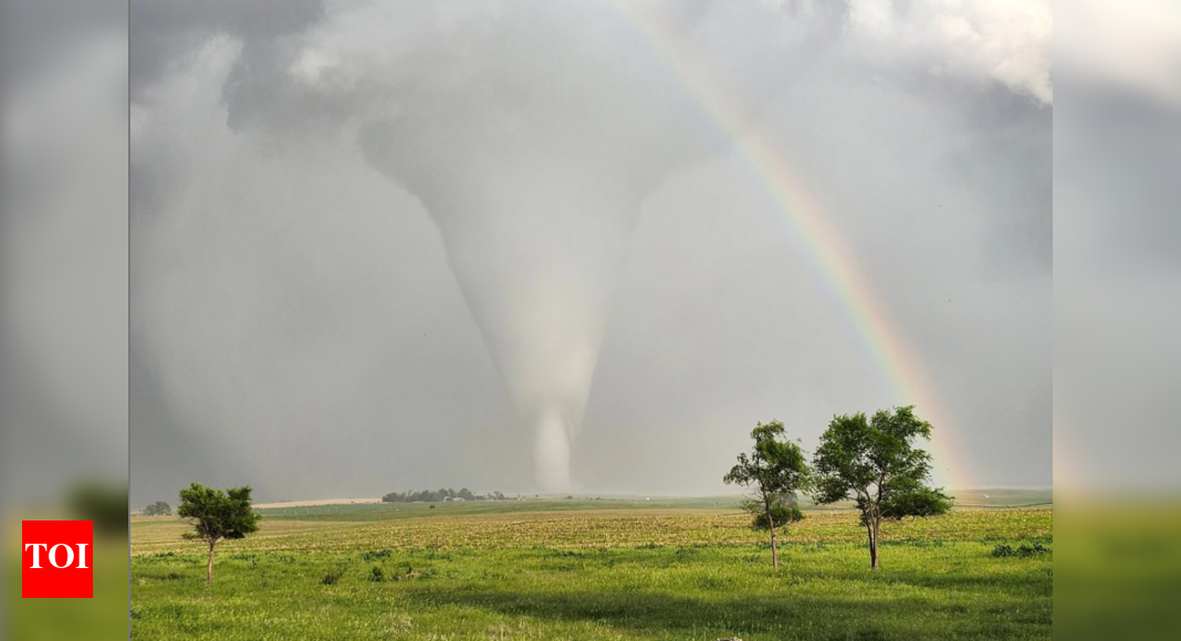 Viral: Watch the terrifying moment where a tornado crosses a rainbow ...