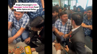 'Rice worth Rs 2': After delayed flight, passengers confront SpiceJet staff at Pune airport; insist manager eats same food - video