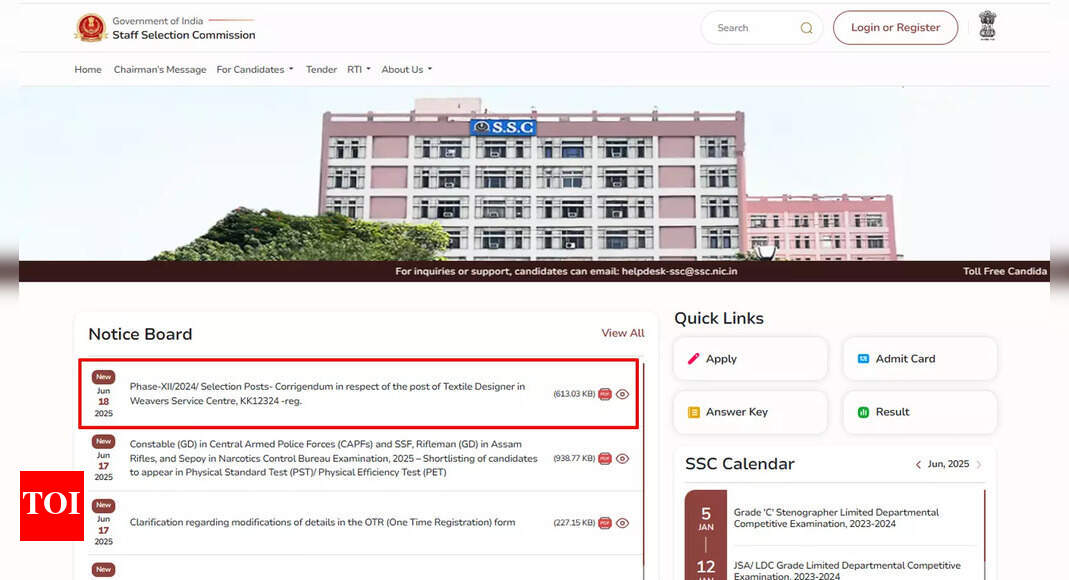 SSC Selection Post Phase 12: Educational and experience criteria updated for textile designer post – Times of India SSC Selection Post Phase 12: Educational and experience criteria updated for textile designer post – Times of India