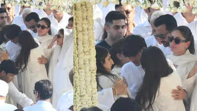 Karisma Kapoor consoles son Kiaan who breaks down at father Sanjay Kapur's funeral, Kareena Kapoor, Saif Ali Khan offer support - PICS