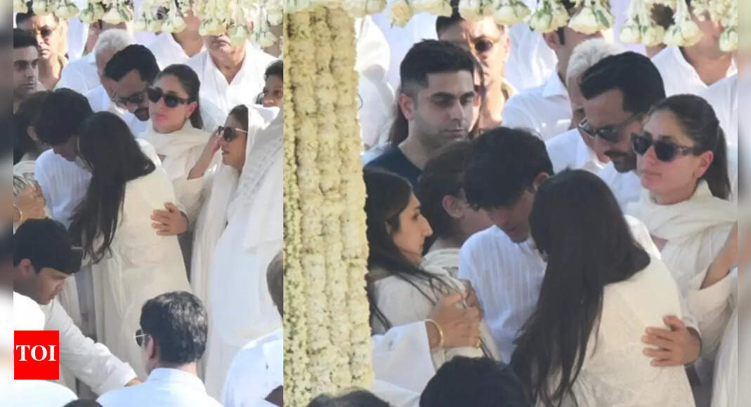 Karisma Kapoor consoles son Kiaan who breaks down at father Sanjay Kapur’s funeral, Kareena Kapoor, Saif Ali Khan offer support – PICS | Hindi Movie News – Times of India