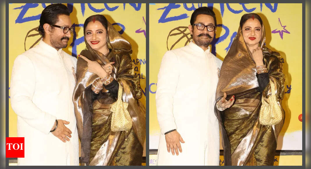 Aamir Khan can't stop smiling as he poses with the evergreen Rekha at the special screening of Sitaare Zameen Par - See photos