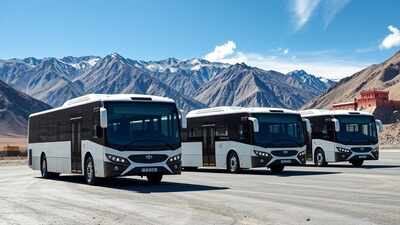 This is an AI-generated image, used for representational purposes only. India's first hydrogen buses flagged off in Ladakh, set global benchmark in green mobility