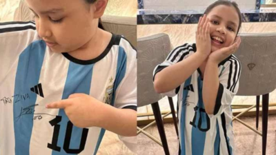 MS Dhoni shares exciting moment daughter Ziva receives Lionel Messi’s signed Argentina jersey