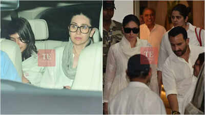 Karisma Kapoor looks visibly heartbroken as she returns to Mumbai with children, Saif Ali Khan and Kareena Kapoor Khan after attending Sunjay Kapur's prayer meet