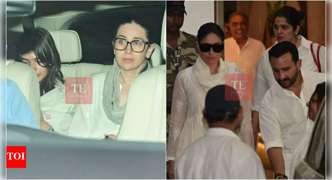 Karisma Kapoor looks visibly heartbroken as she returns to Mumbai with children, Saif Ali Khan and Kareena Kapoor Khan after attending Sunjay Kapur’s prayer meet | Hindi Movie News – Times of India
