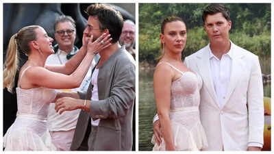 Scarlett Johansson KISSES Jonathan Bailey while attending 'Jurassic World Rebirth' with husband Colin Jost - WATCH
