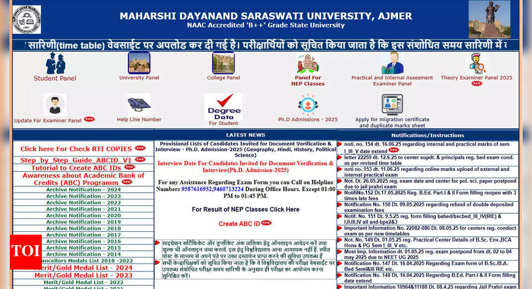 MDSU University result 2025 released for UG and PG courses, Ph.D. admission list and interview dates announced at mdsuexam.org – Times of India MDSU University result 2025 released for UG and PG courses, Ph.D. admission list and interview dates announced at mdsuexam.org – Times of India