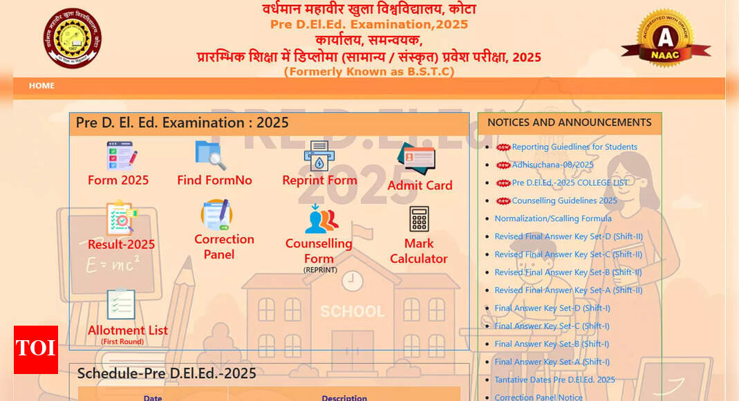 Rajasthan BSTC first seat allotment list to be released shortly at predeledraj2025.in; document verification and reporting from 27 June – Times of India